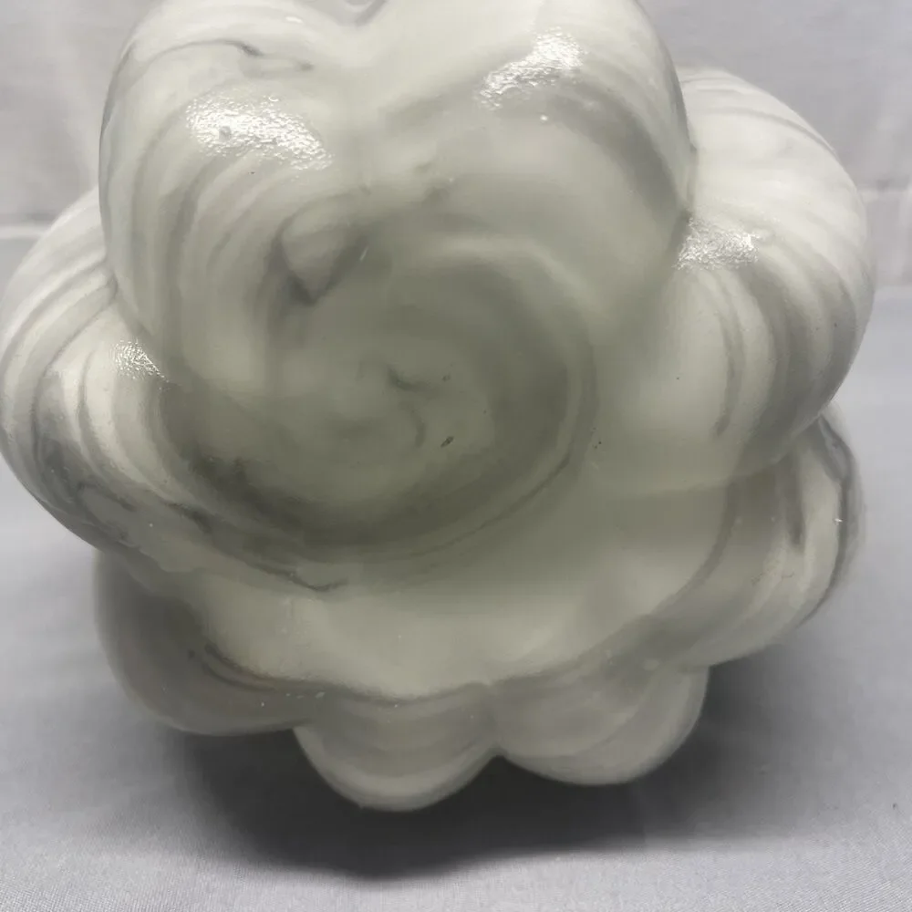 Hand Blown Glass Gray & White Large Gourd Pumpkin Fall Autumn Halloween Heavy